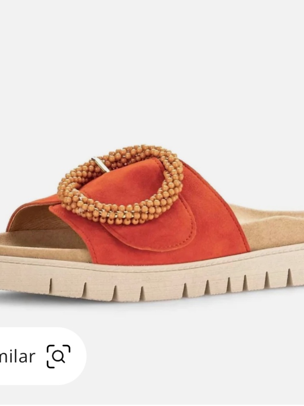 Gabor Orange Suede Beaded Buckle Slide Mule